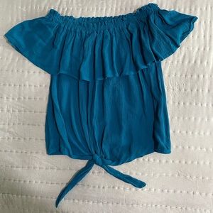 Express Teal Blue/Green Off-Shoulder Gauzy Top Size XS